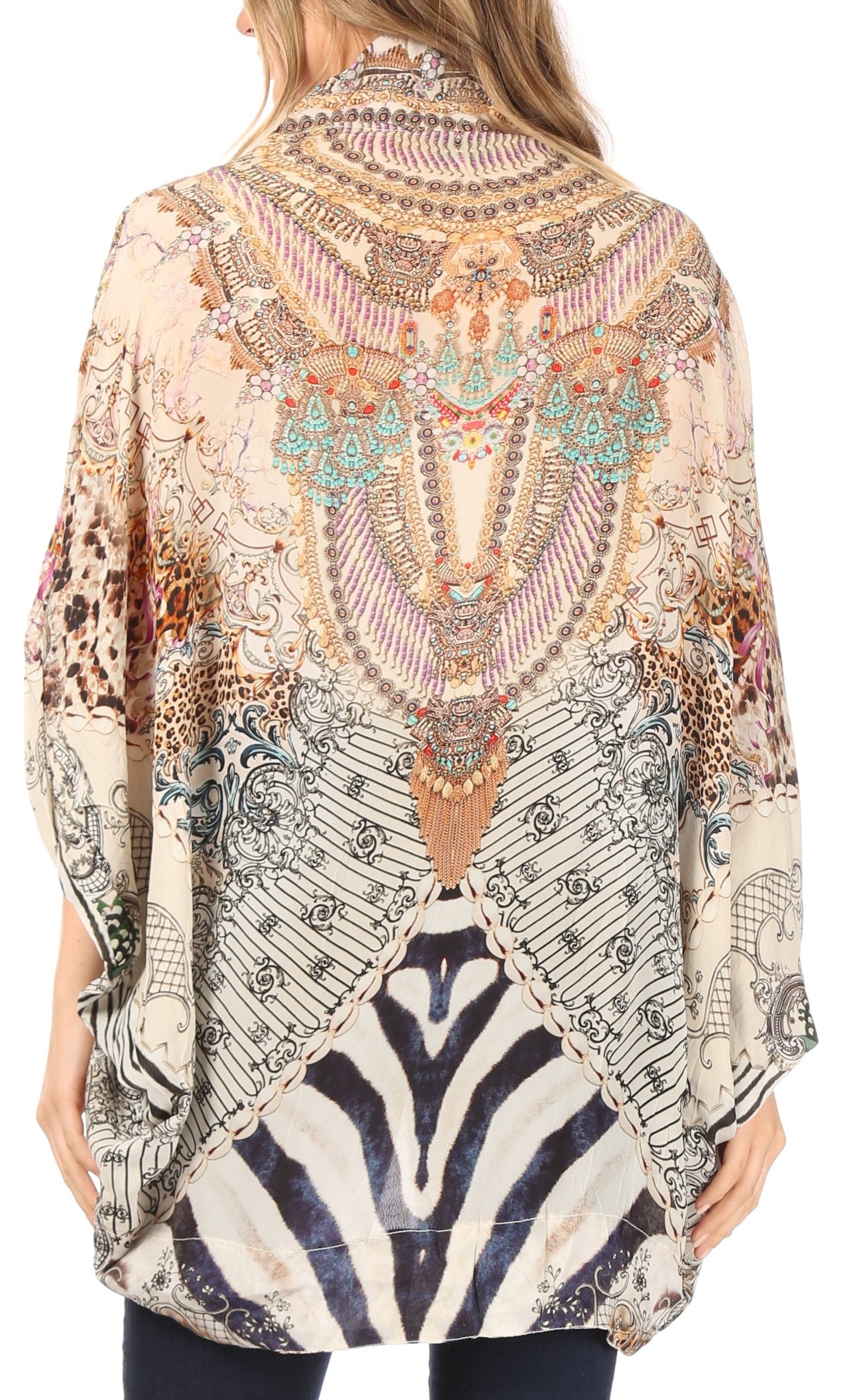 Sakkas Jenna Women's Casual Boho Sheer Kimono Loose Cardigan Cape Trendy Printed - Concordia Style Boutique