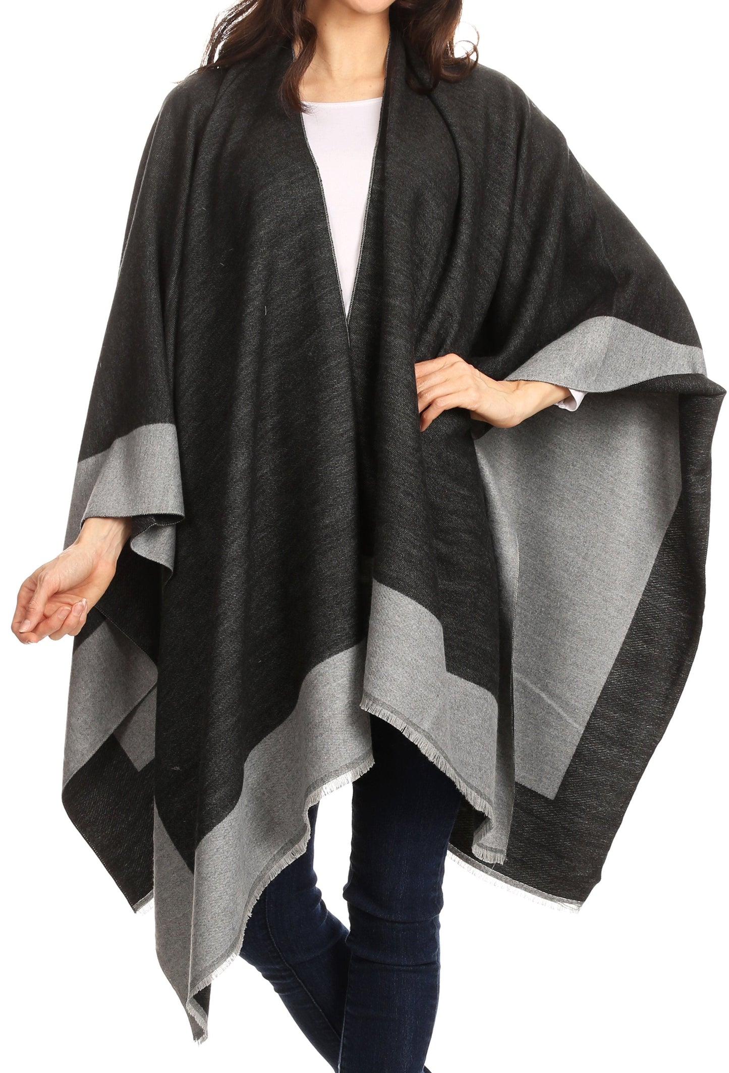 Sakkas Nila Women's Reversible Open Front Large Poncho Shawl Wrap Scarf Cape Ruana - Concordia Style Boutique
