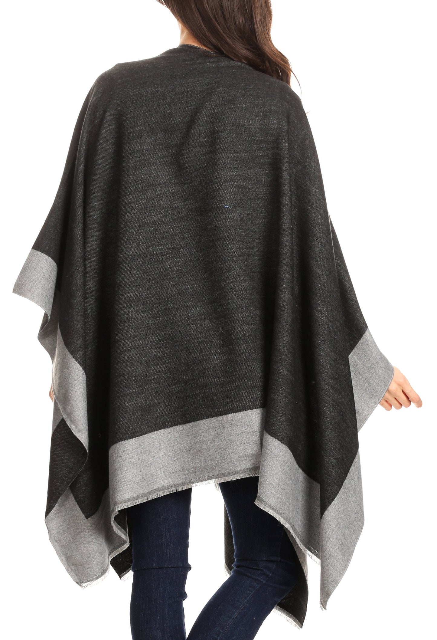 Sakkas Nila Women's Reversible Open Front Large Poncho Shawl Wrap Scarf Cape Ruana - Concordia Style Boutique