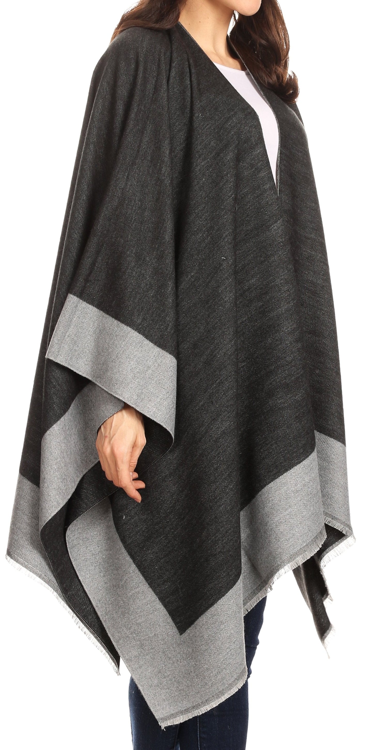 Sakkas Nila Women's Reversible Open Front Large Poncho Shawl Wrap Scarf Cape Ruana - Concordia Style Boutique
