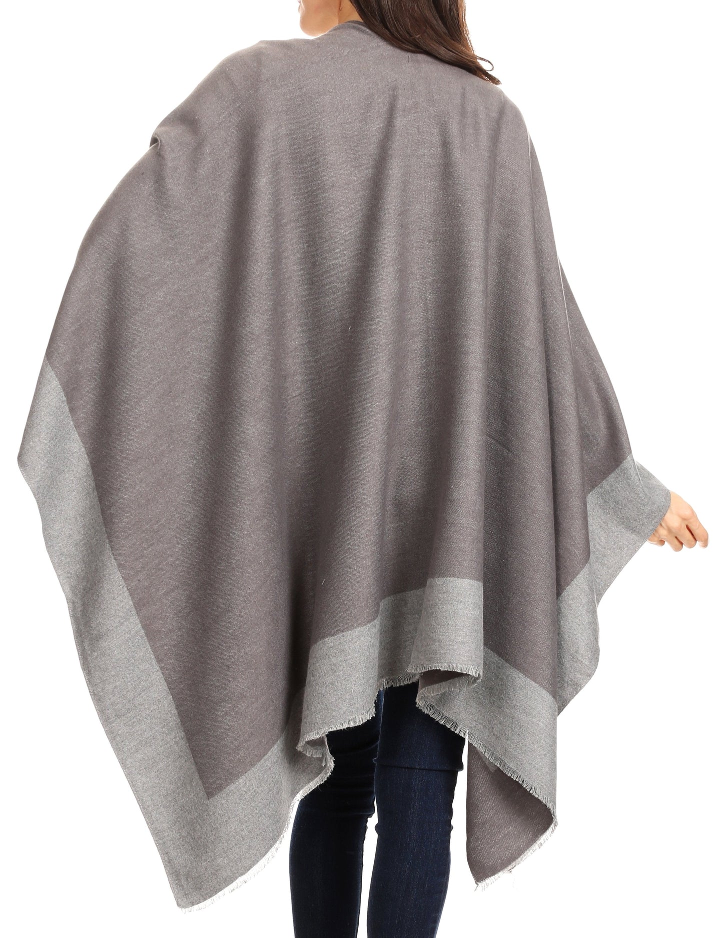Sakkas Nila Women's Reversible Open Front Large Poncho Shawl Wrap Scarf Cape Ruana - Concordia Style Boutique