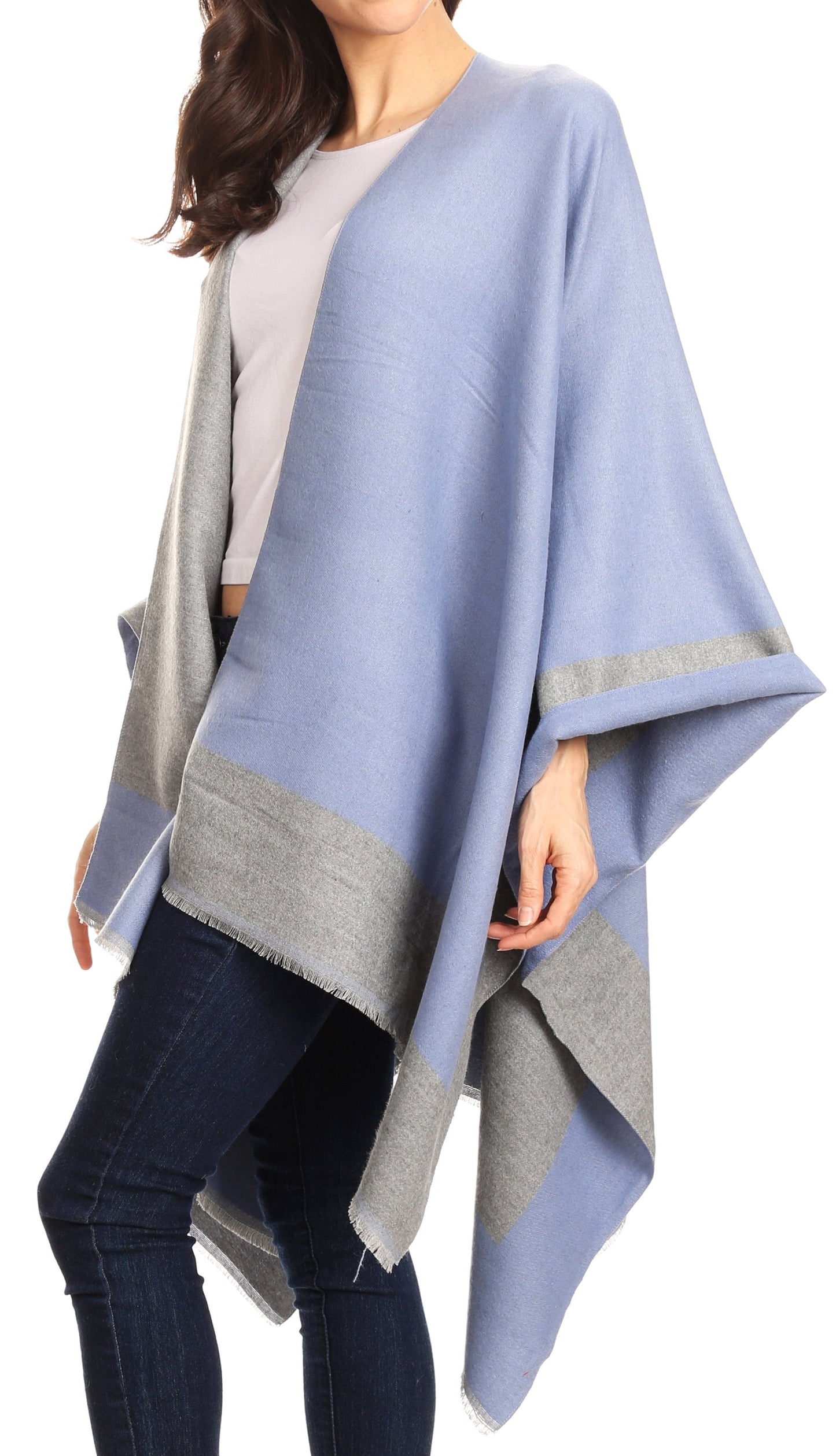 Sakkas Nila Women's Reversible Open Front Large Poncho Shawl Wrap Scarf Cape Ruana - Concordia Style Boutique