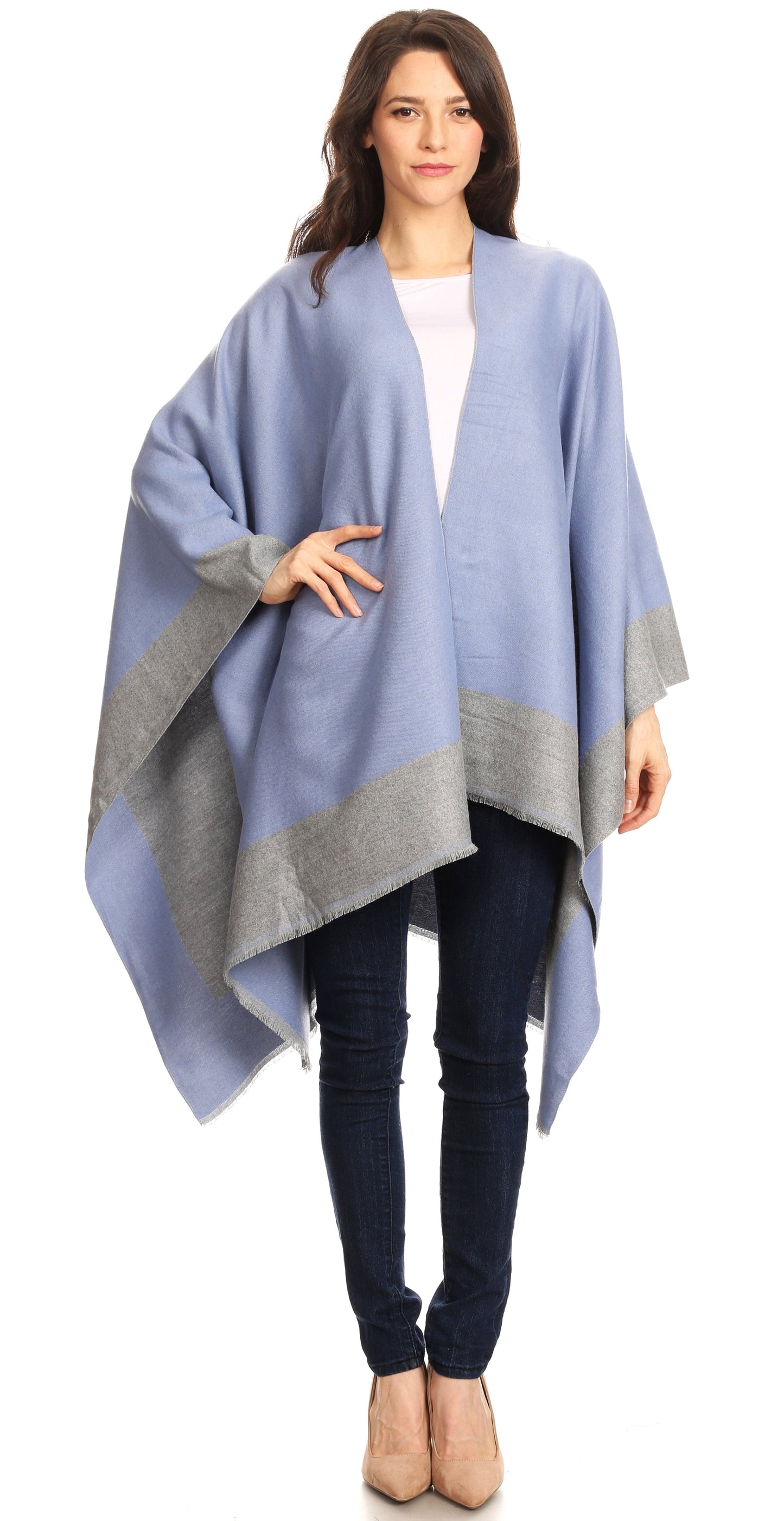 Sakkas Nila Women's Reversible Open Front Large Poncho Shawl Wrap Scarf Cape Ruana - Concordia Style Boutique