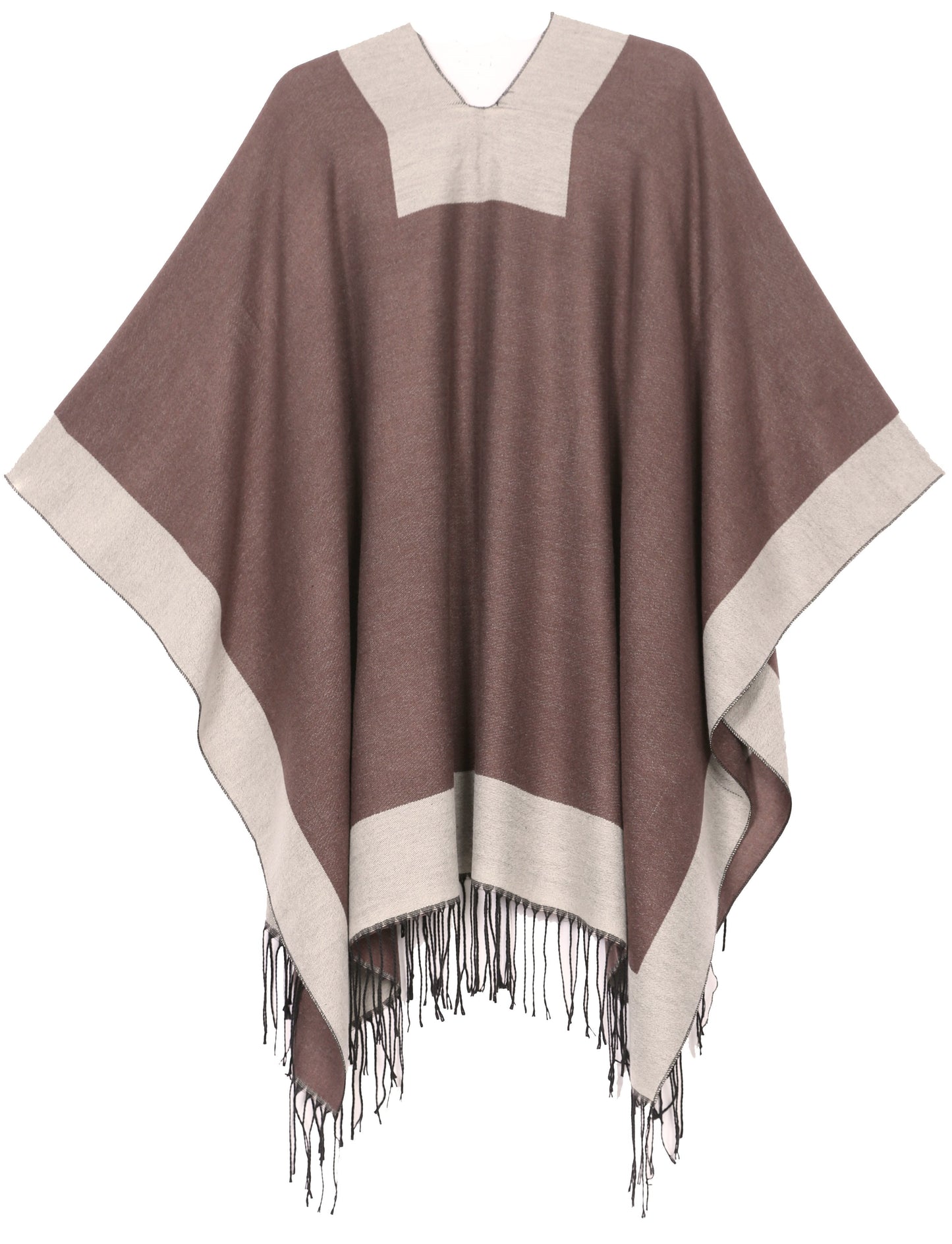 Sakkas Avi Women's Reversible Open Front Poncho Cardigan Ruana Cape Shawl W/Fringe - Concordia Style Boutique