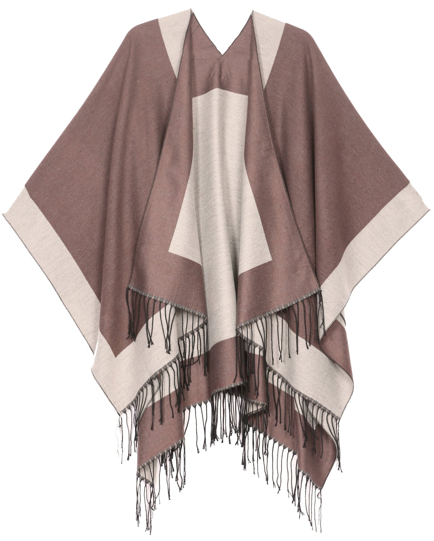 Sakkas Avi Women's Reversible Open Front Poncho Cardigan Ruana Cape Shawl W/Fringe - Concordia Style Boutique