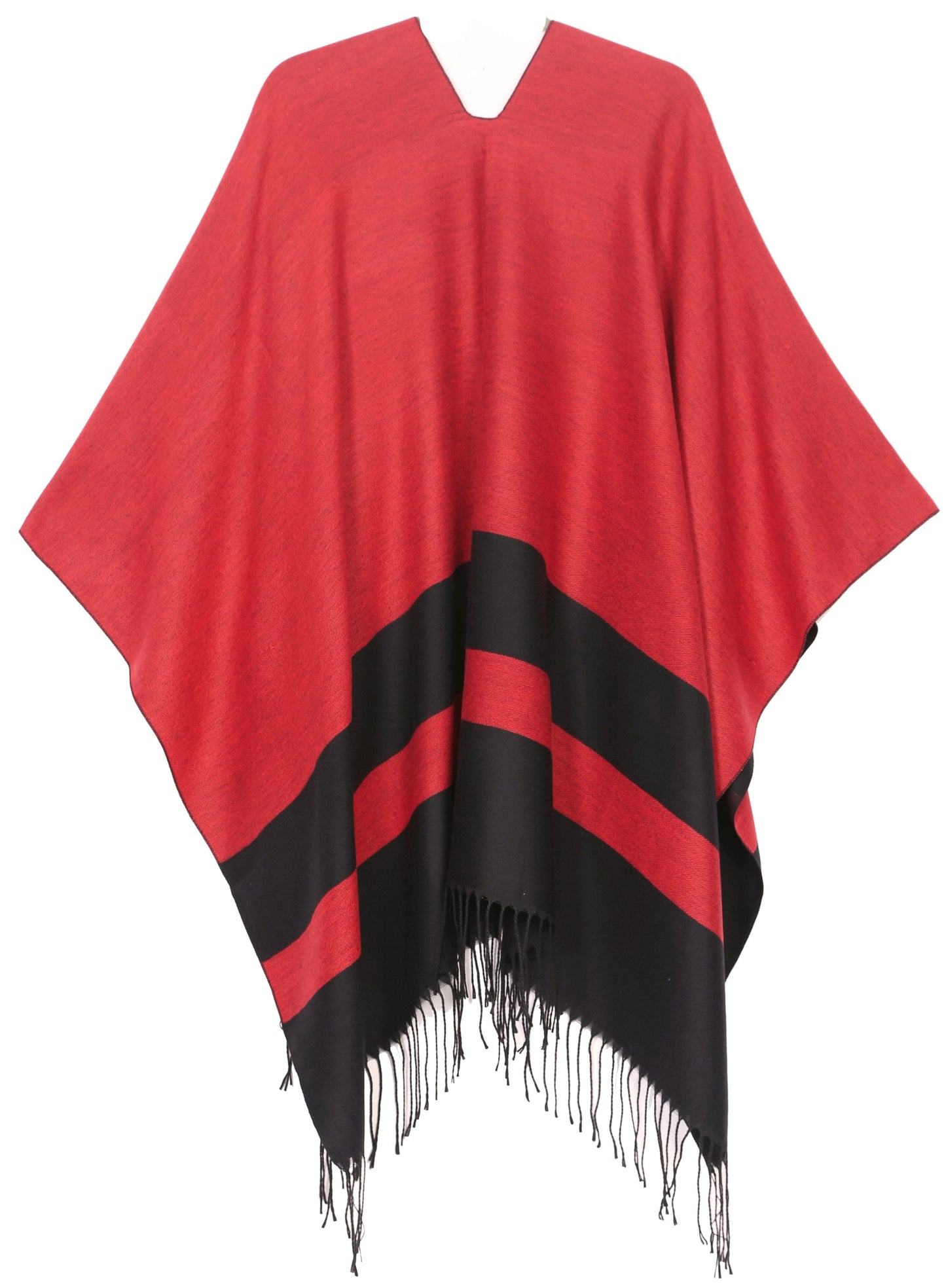 Sakkas Avi Women's Reversible Open Front Poncho Cardigan Ruana Cape Shawl W/Fringe - Concordia Style Boutique