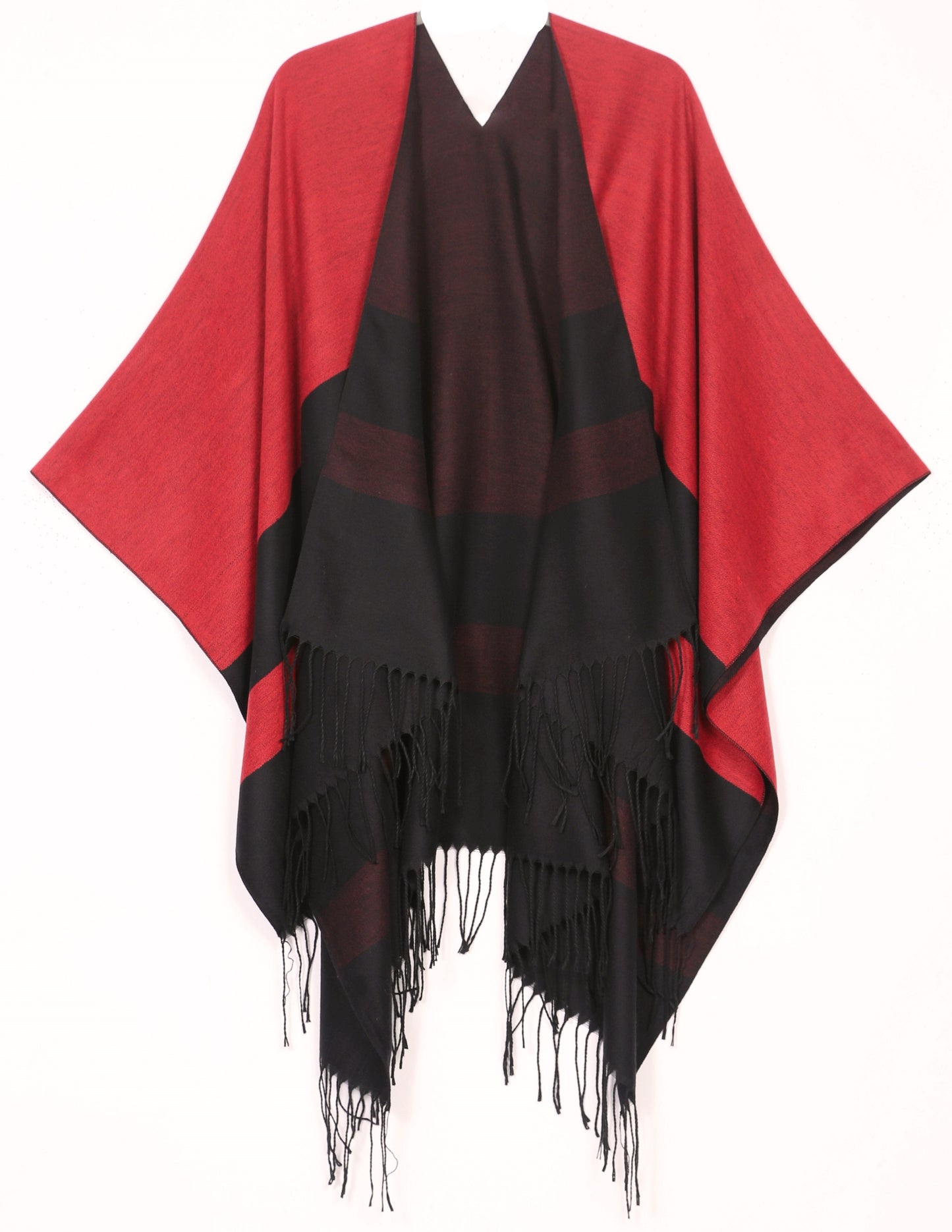 Sakkas Avi Women's Reversible Open Front Poncho Cardigan Ruana Cape Shawl W/Fringe - Concordia Style Boutique
