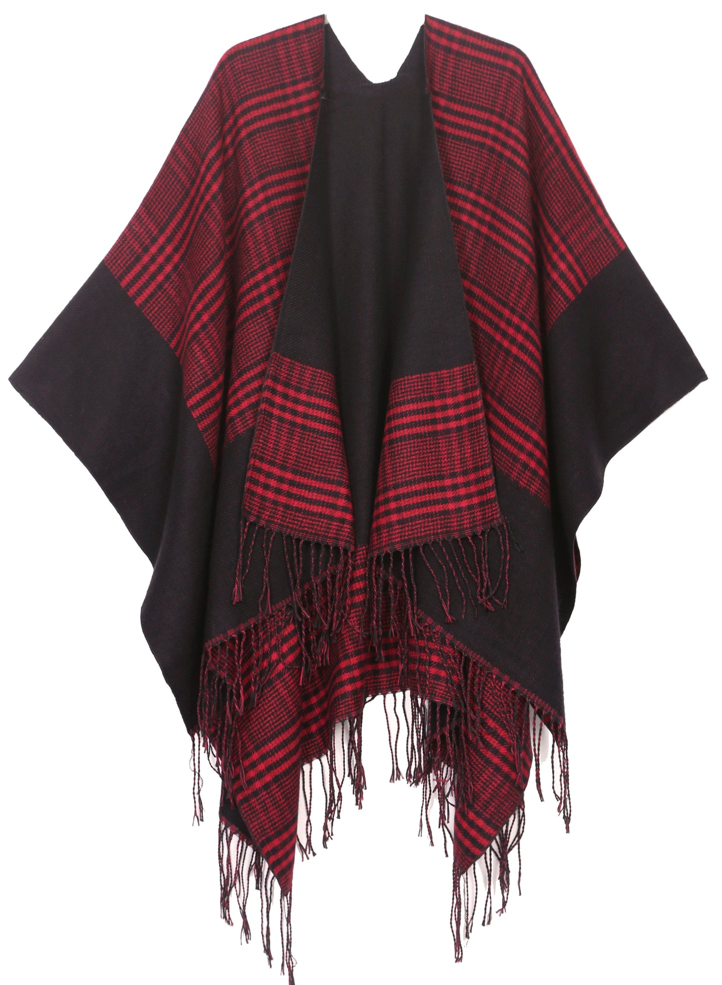 Sakkas Avi Women's Reversible Open Front Poncho Cardigan Ruana Cape Shawl W/Fringe - Concordia Style Boutique