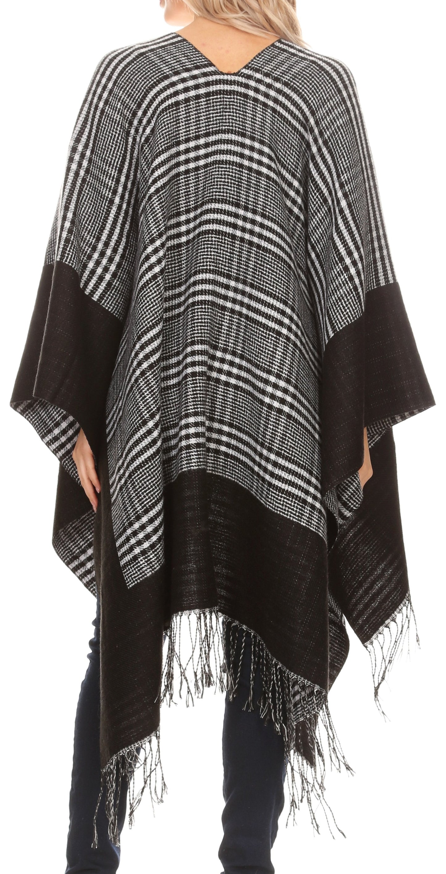 Sakkas Avi Women's Reversible Open Front Poncho Cardigan Ruana Cape Shawl W/Fringe - Concordia Style Boutique