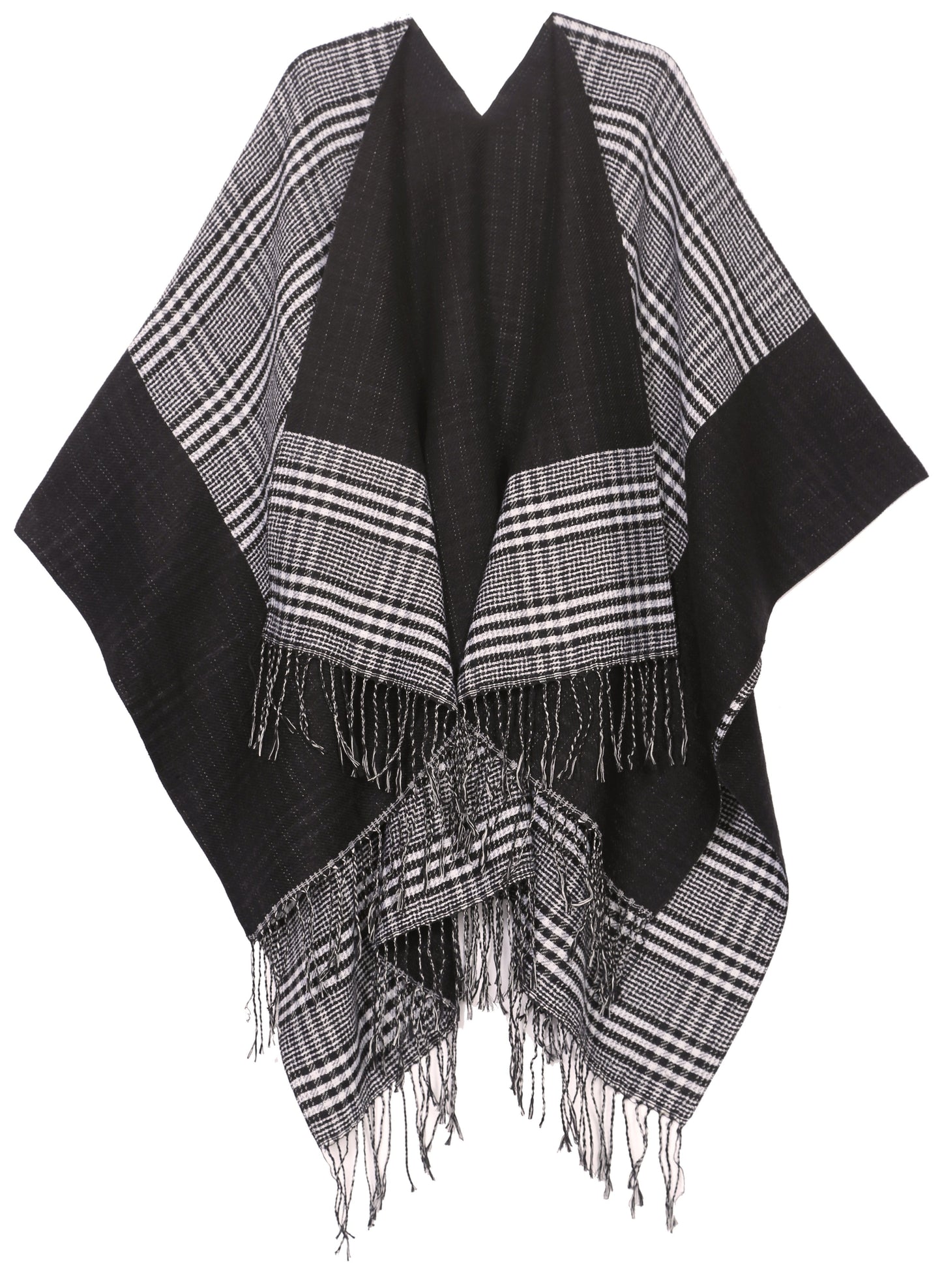 Sakkas Avi Women's Reversible Open Front Poncho Cardigan Ruana Cape Shawl W/Fringe - Concordia Style Boutique