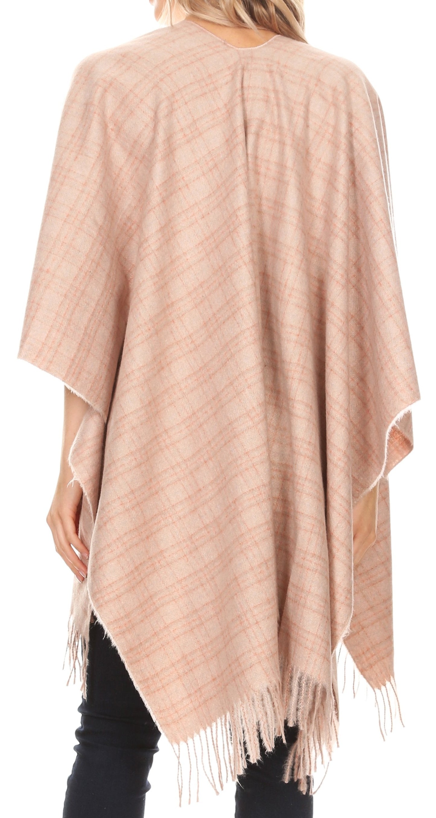 Sakkas Avi Women's Reversible Open Front Poncho Cardigan Ruana Cape Shawl W/Fringe - Concordia Style Boutique