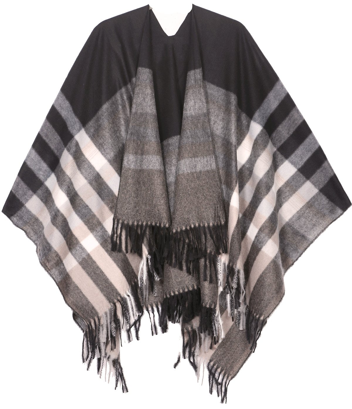 Sakkas Avi Women's Reversible Open Front Poncho Cardigan Ruana Cape Shawl W/Fringe - Concordia Style Boutique
