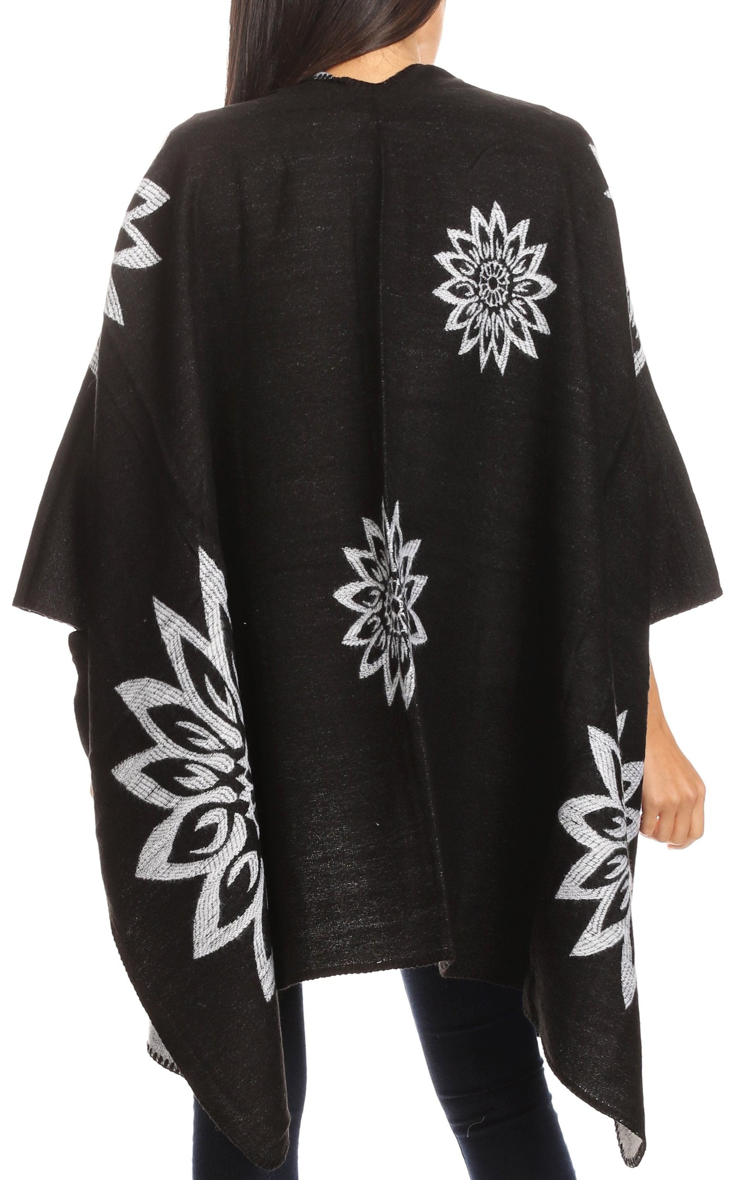 Sakkas Lupe Womens Reversible Poncho Wrap Cape Shawl Sweater Coat Cardigan Pattern - Concordia Style Boutique