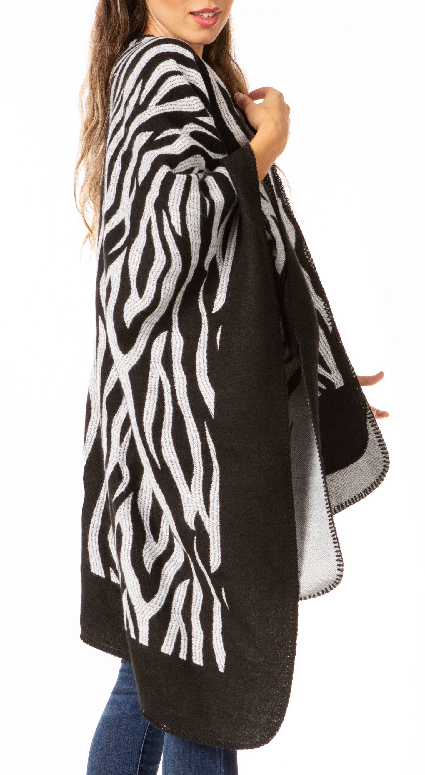 Sakkas Lupe Womens Reversible Poncho Wrap Cape Shawl Sweater Coat Cardigan Pattern - Concordia Style Boutique