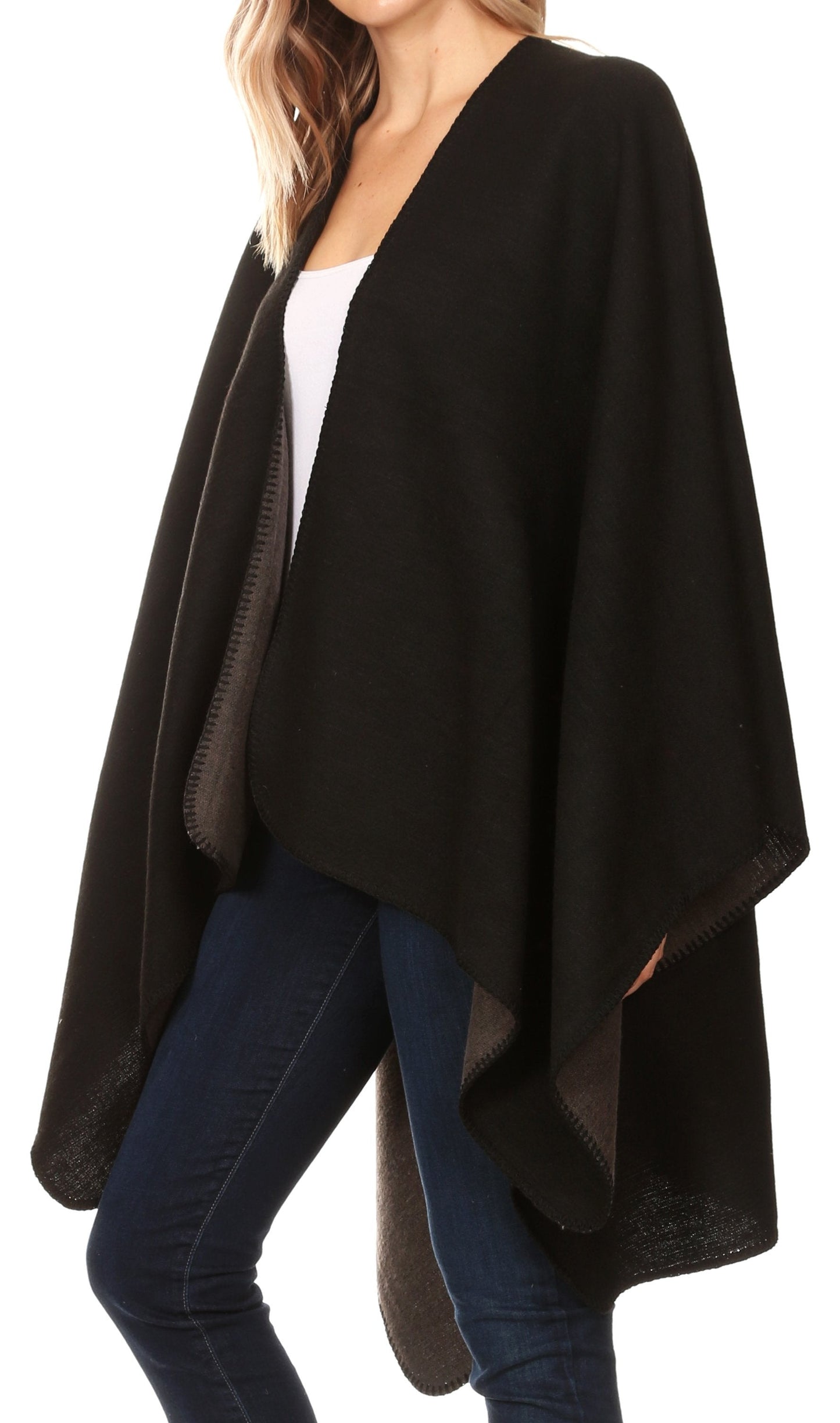 Sakkas Mari Women's Reversible Large Poncho Shawl Wrap Scarf Cape Ruana Blanket - Concordia Style Boutique