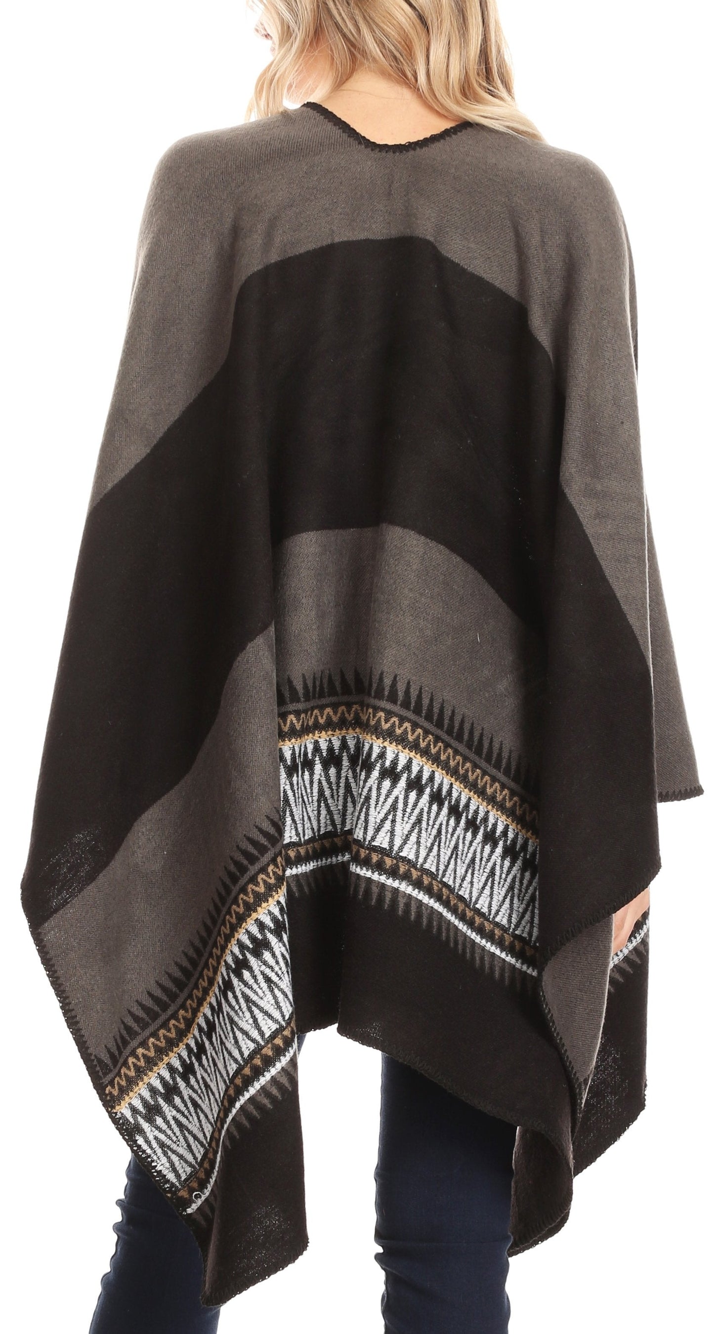 Sakkas Mari Women's Reversible Large Poncho Shawl Wrap Scarf Cape Ruana Blanket - Concordia Style Boutique