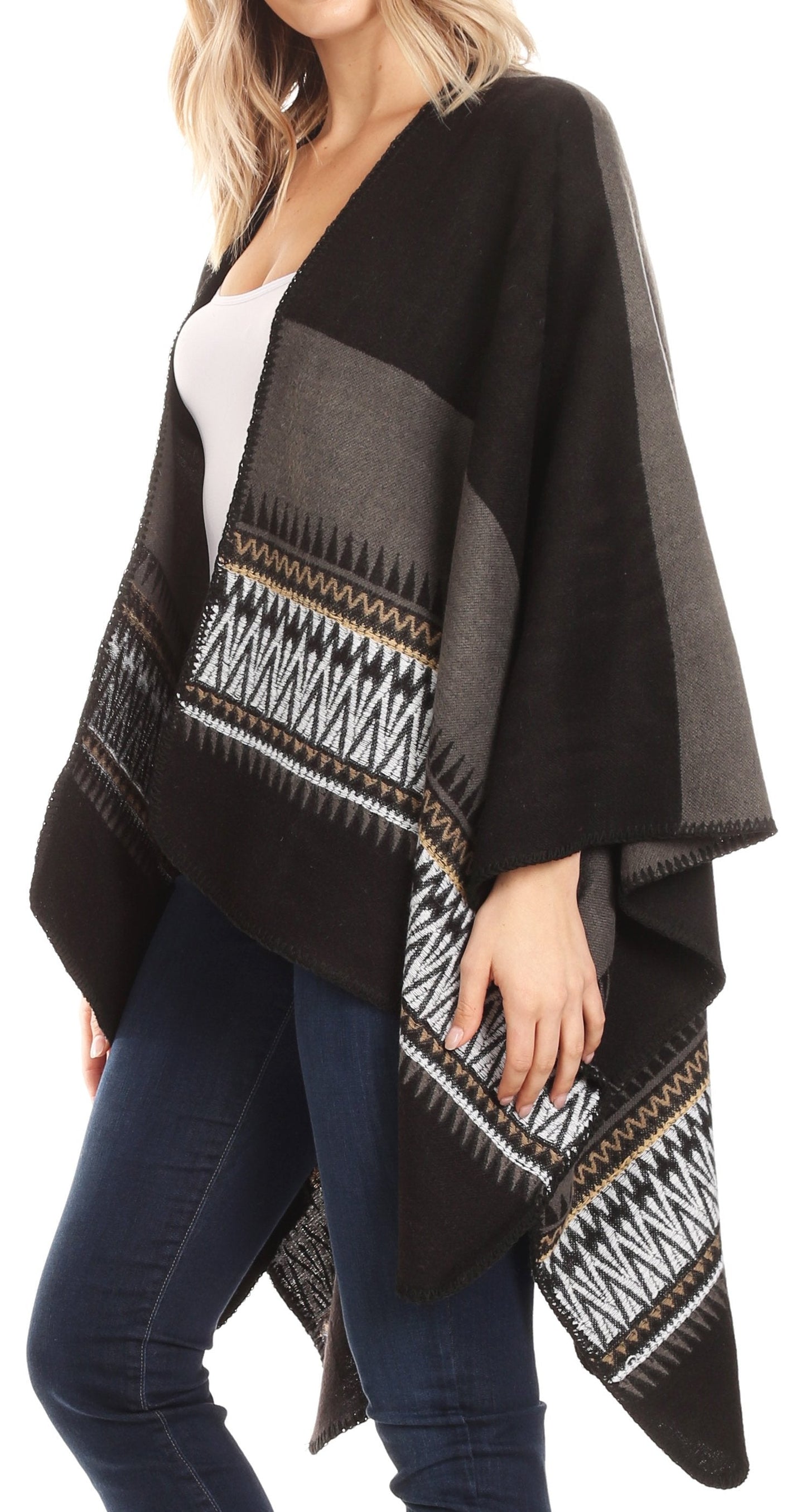 Sakkas Mari Women's Reversible Large Poncho Shawl Wrap Scarf Cape Ruana Blanket - Concordia Style Boutique