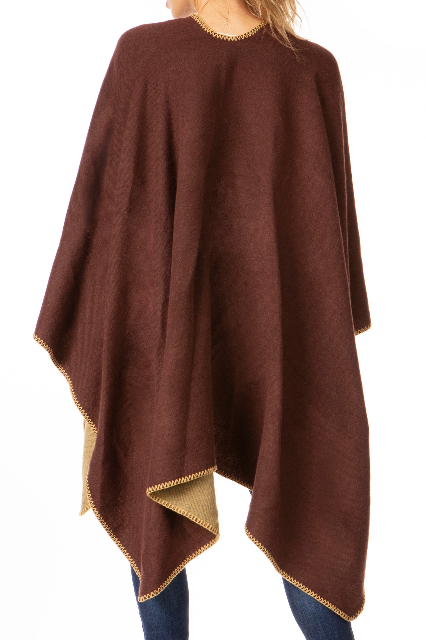 Sakkas Mari Women's Reversible Large Poncho Shawl Wrap Scarf Cape Ruana Blanket - Concordia Style Boutique