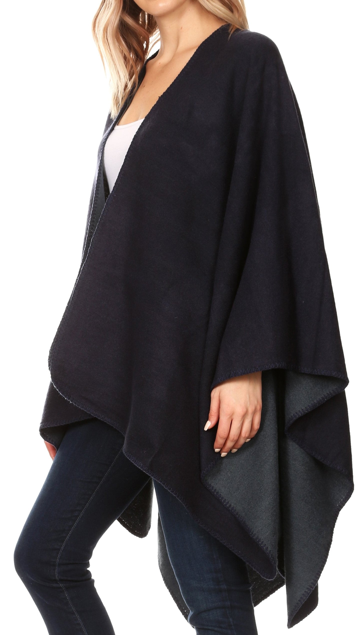 Sakkas Mari Women's Reversible Large Poncho Shawl Wrap Scarf Cape Ruana Blanket - Concordia Style Boutique
