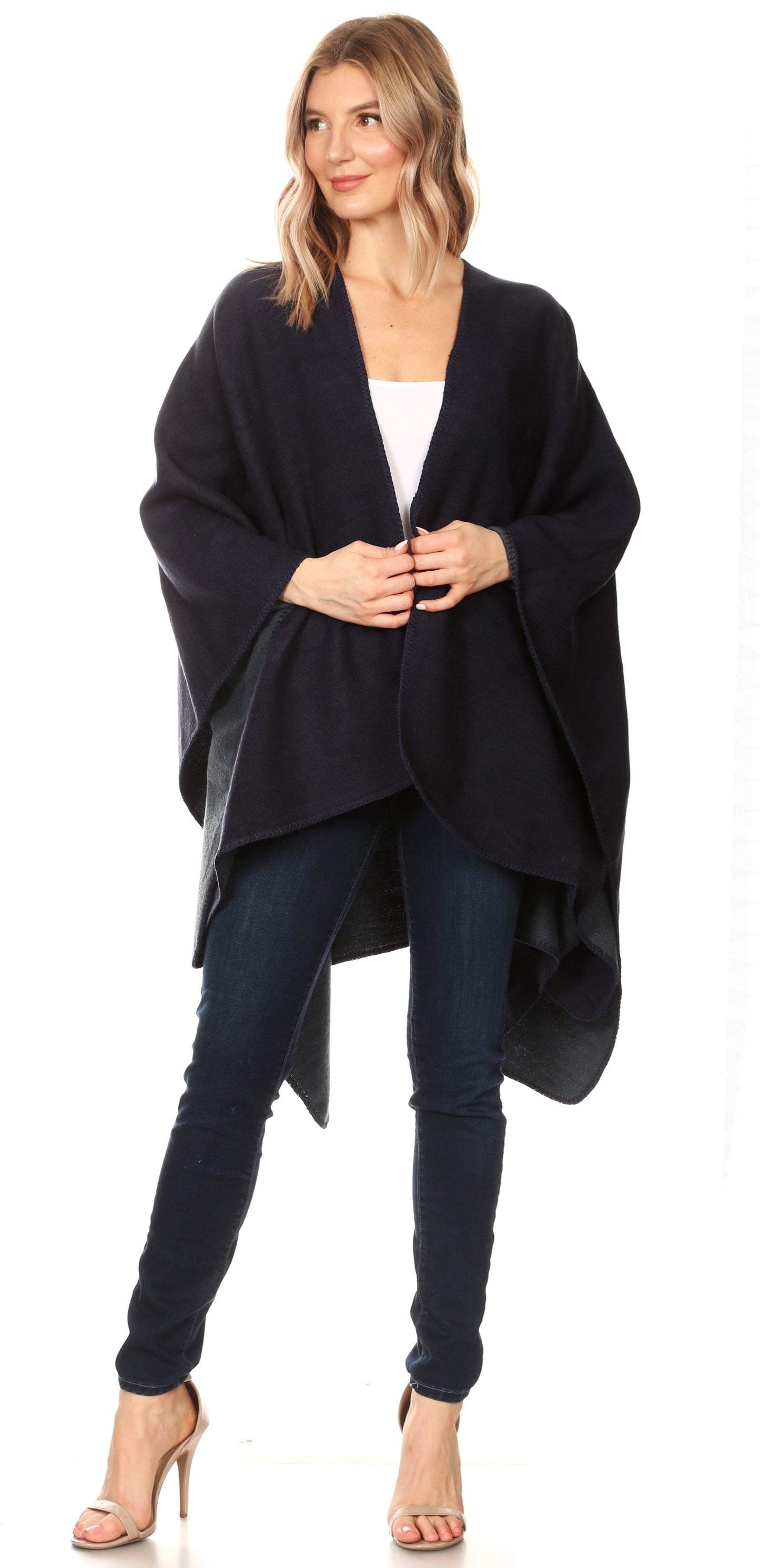 Sakkas Mari Women's Reversible Large Poncho Shawl Wrap Scarf Cape Ruana Blanket - Concordia Style Boutique