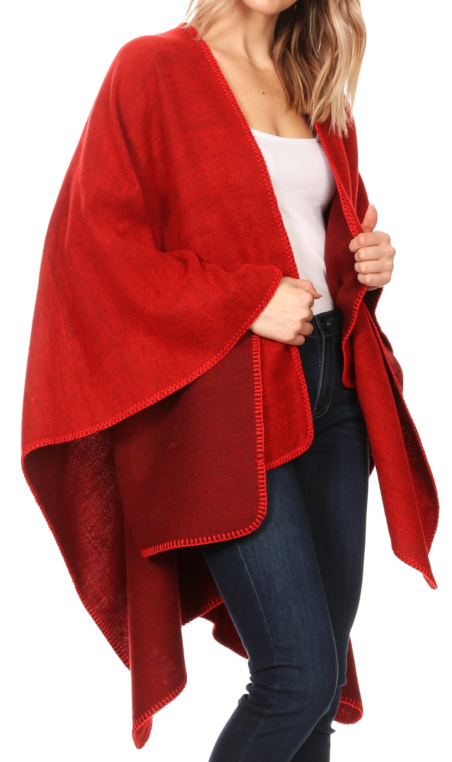 Sakkas Mari Women's Reversible Large Poncho Shawl Wrap Scarf Cape Ruana Blanket - Concordia Style Boutique
