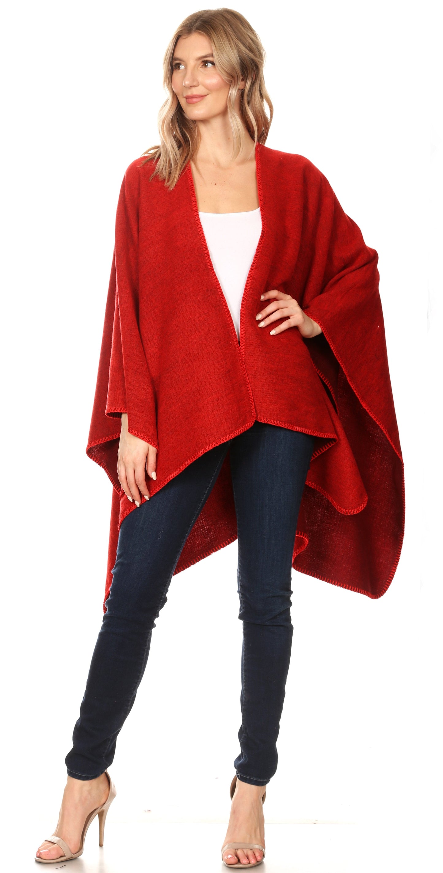 Sakkas Mari Women's Reversible Large Poncho Shawl Wrap Scarf Cape Ruana Blanket - Concordia Style Boutique