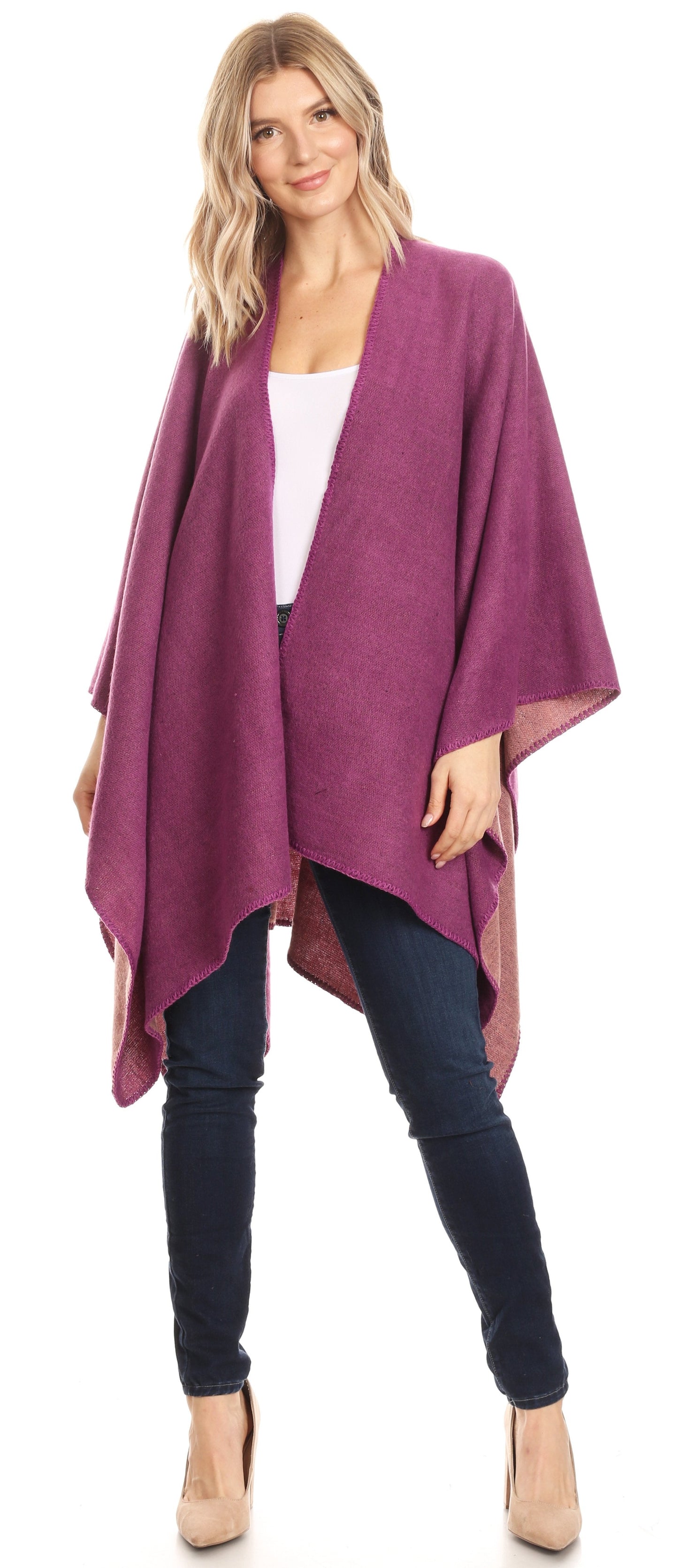Sakkas Mari Women's Reversible Large Poncho Shawl Wrap Scarf Cape Ruana Blanket - Concordia Style Boutique