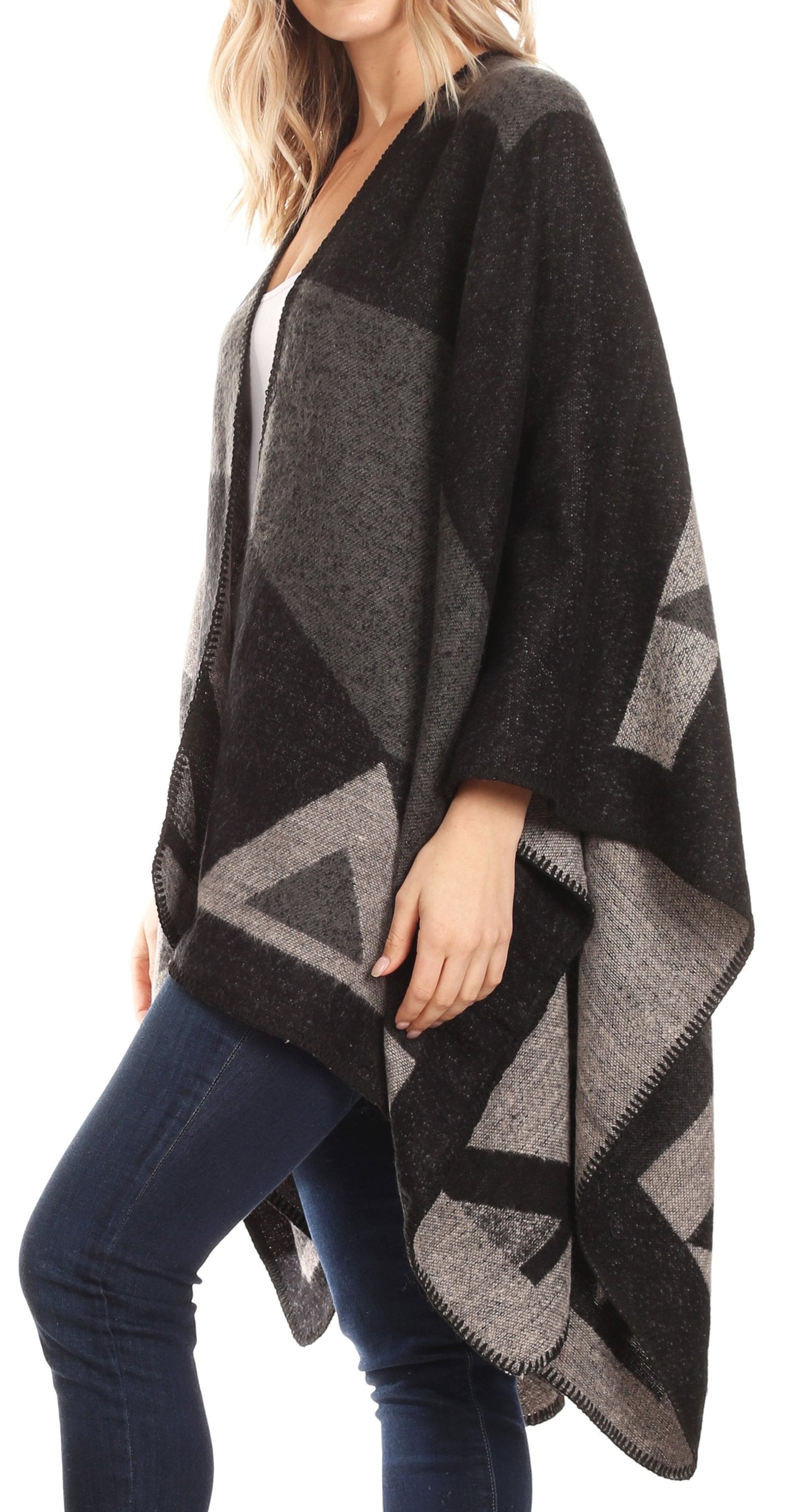 Sakkas Mari Women's Reversible Large Poncho Shawl Wrap Scarf Cape Ruana Blanket - Concordia Style Boutique