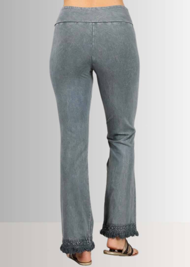 Mineral Washed Crochet Fringe Hem Pants in Plus Size - Concordia Style Boutique
