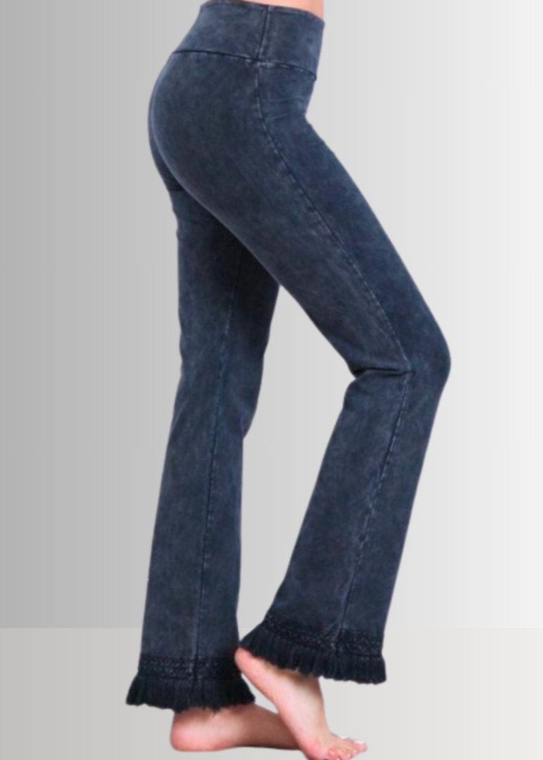 Mineral Washed Crochet Fringe Hem Pants in Plus Size - Concordia Style Boutique