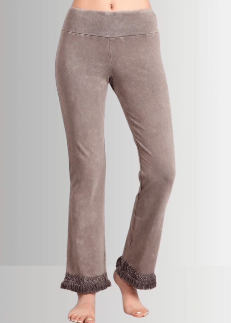 Mineral Washed Crochet Fringe Hem Pants - Concordia Style Boutique