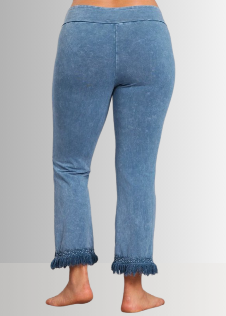 Mineral Washed Crochet Fringe Hem Pants in Plus Size - Concordia Style Boutique