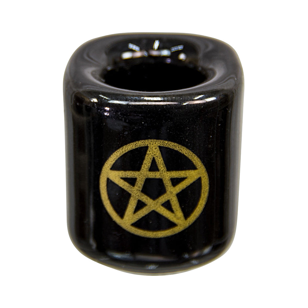 Ceramic Chime Candle Holder - Black w/ Gold Pentacle - Concordia Style Boutique