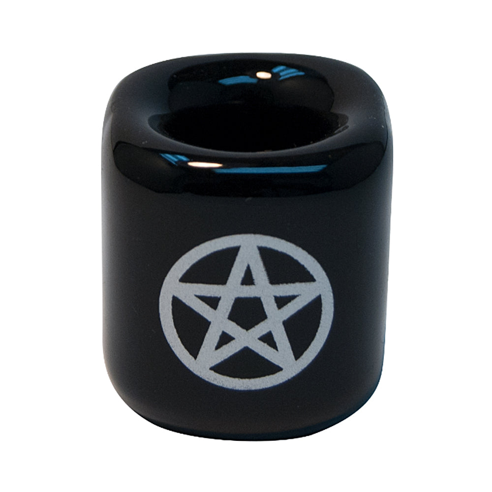 Ceramic Chime Candle Holder - Black w/ Silver Pentacle - Concordia Style Boutique