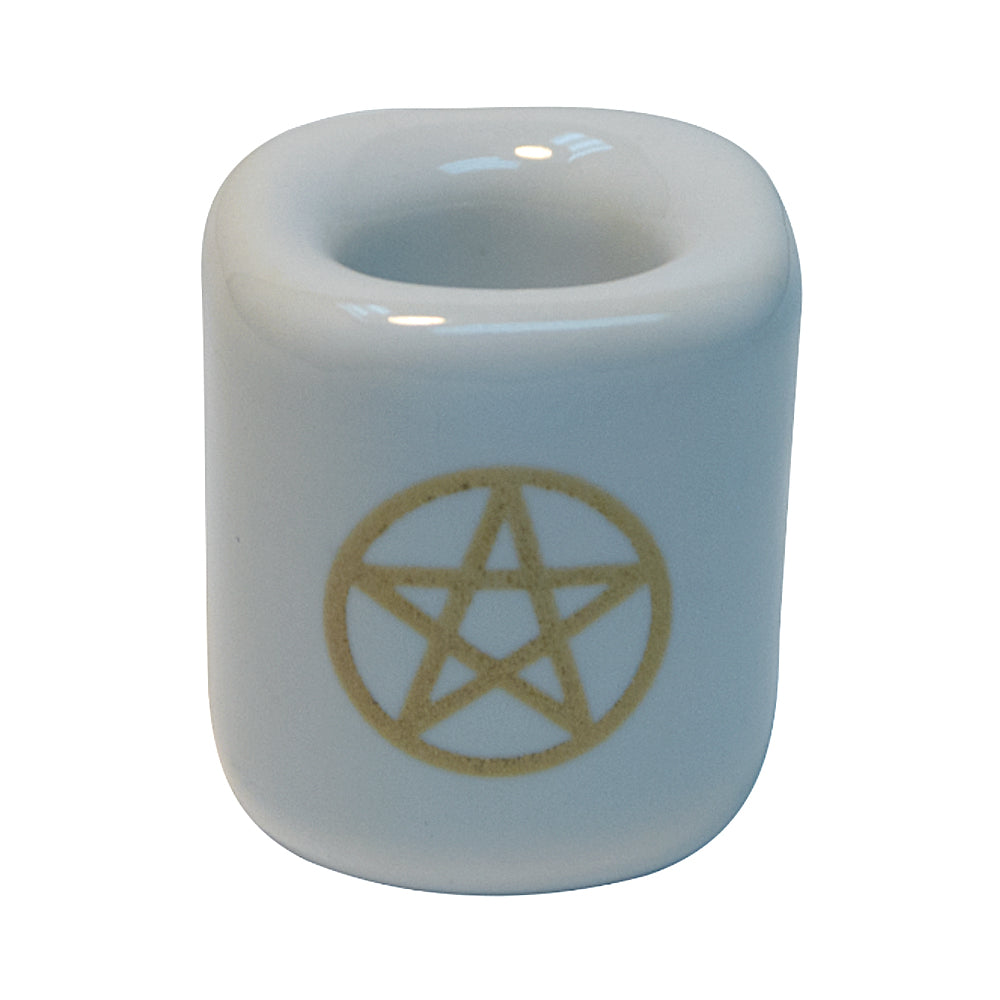 Ceramic Chime Candle Holder - White w/ Gold Pentacle - Concordia Style Boutique