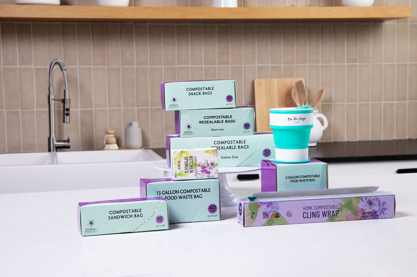 The Complete Eco Friendly Kitchen Bundle – Compostable Zip Bags, Cling wrap, Sponges & Trash Bags