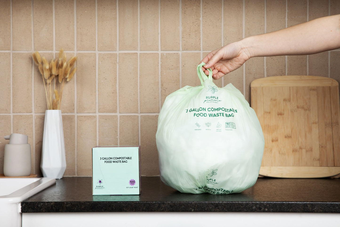 Compostable Kitchen Garbage Bags – 13 Gallon & 3 Gallon Sizes. Durable & Leak Proof