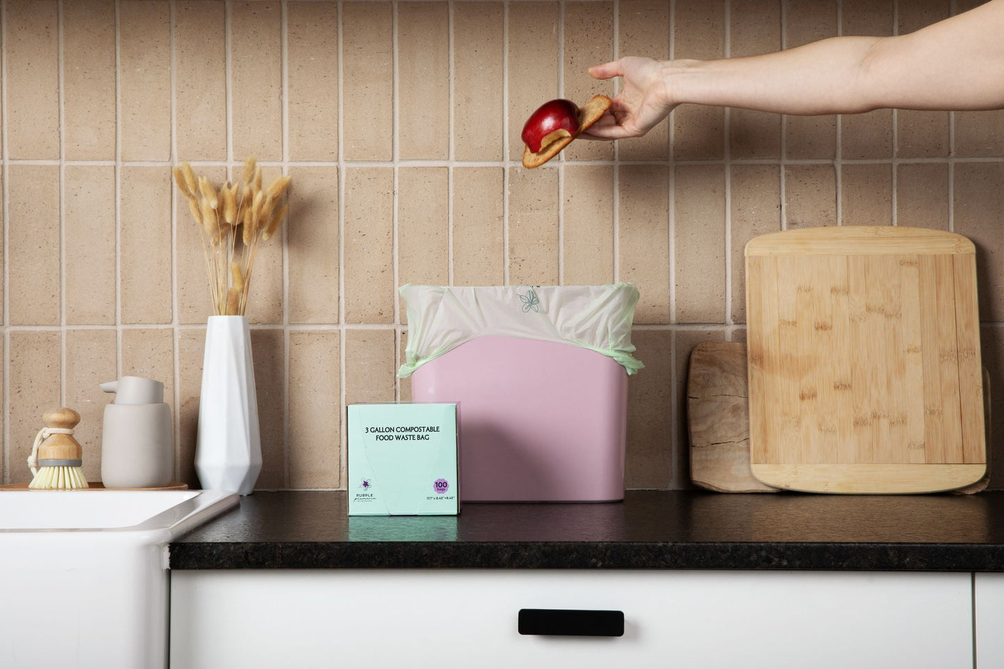 Compostable Kitchen Garbage Bags – 13 Gallon & 3 Gallon Sizes. Durable & Leak Proof