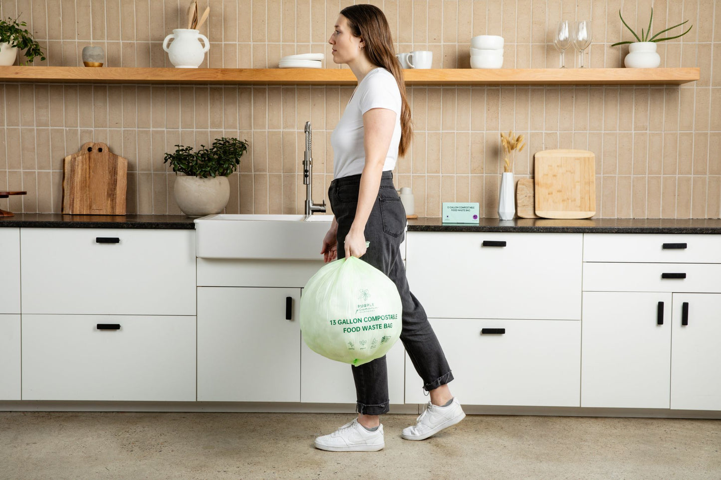 Compostable Kitchen Garbage Bags – 13 Gallon & 3 Gallon Sizes. Durable & Leak Proof