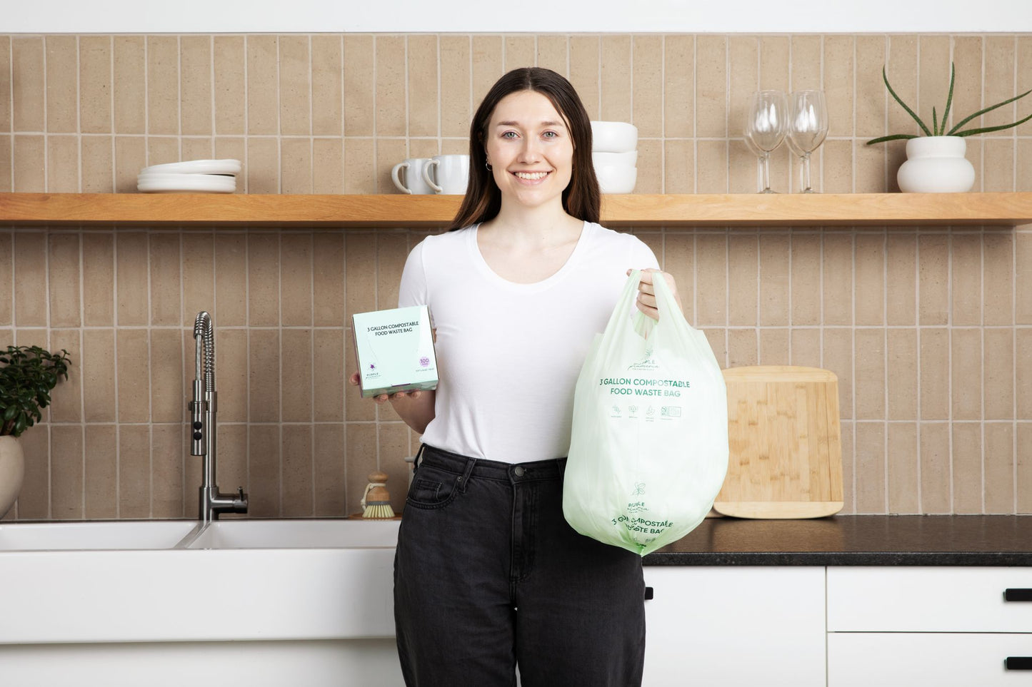 Compostable Kitchen Garbage Bags – 13 Gallon & 3 Gallon Sizes. Durable & Leak Proof