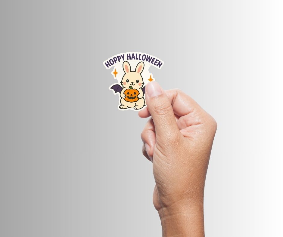 Funny Cute Bunny Rabbit Halloween Sticker "Hoppy Halloween"