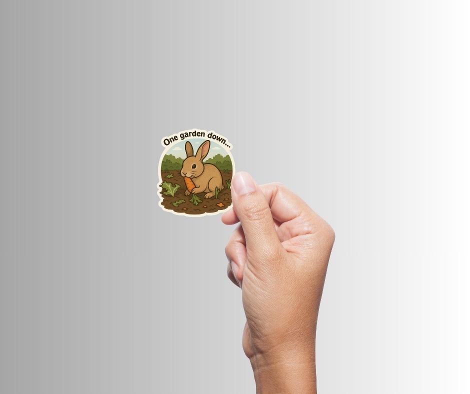 "One garden down..." Funny Sarcastic Bunny Sticker