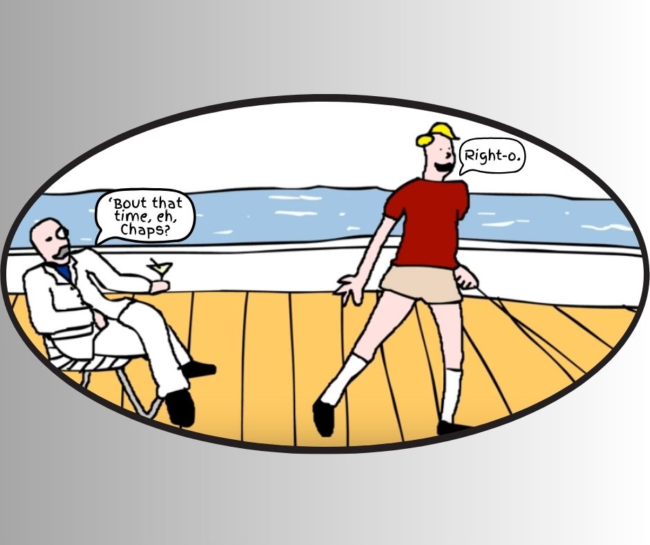 "Bout that time, eh, Chaps?" End of Ze World Sarcastic Sticker