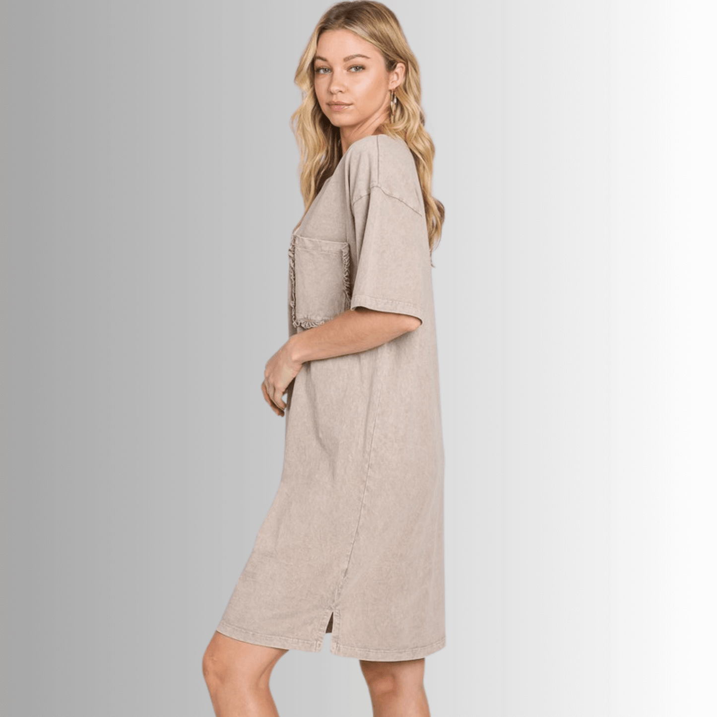 Charlee Mineral Washed Shirt Dress in Taupe - Concordia Style Boutique
