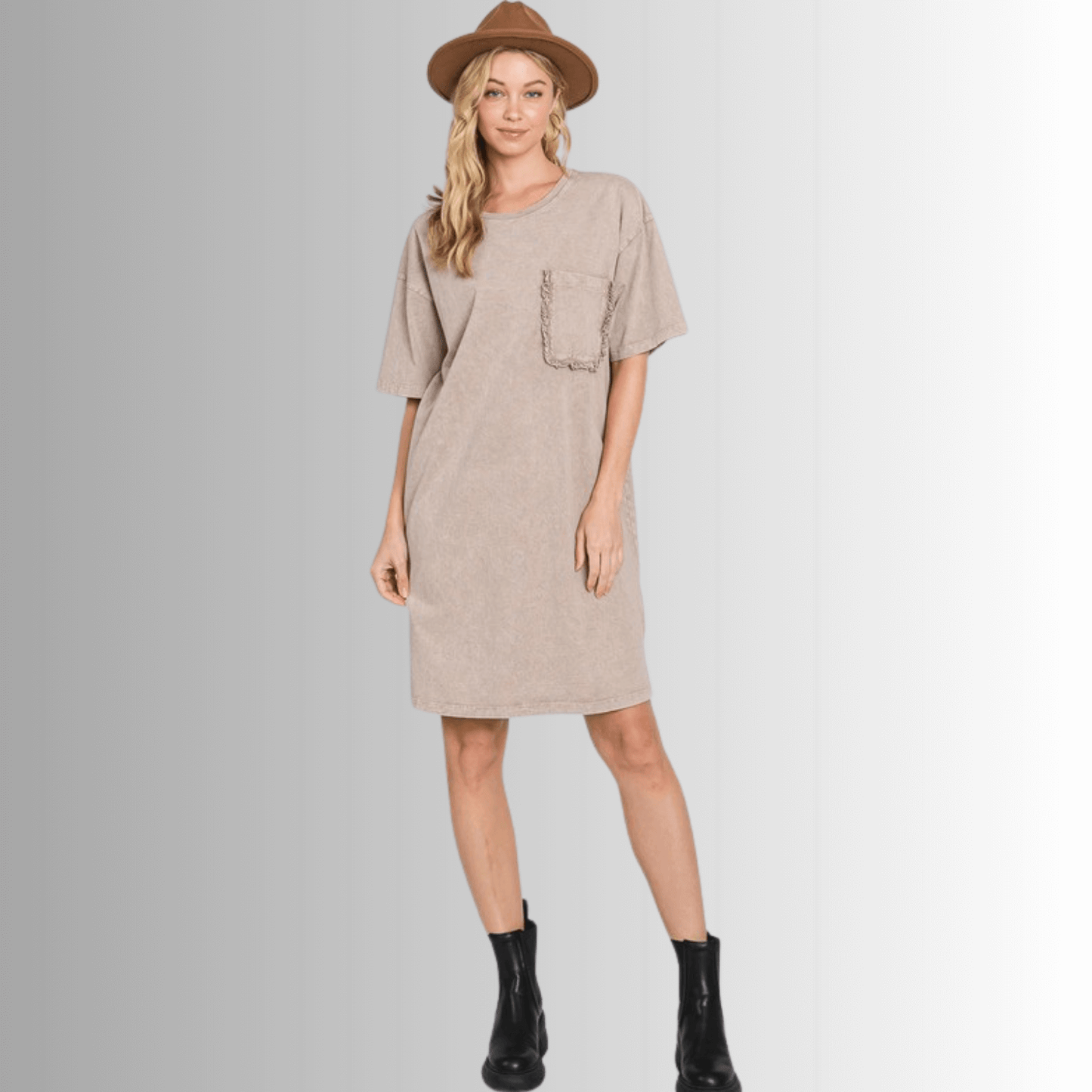 Charlee Mineral Washed Shirt Dress in Taupe - Concordia Style Boutique