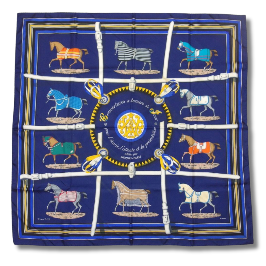 Couvertures et Tenues du Jour Blue Vintage Silk Scarf Wristlet Grand Bag