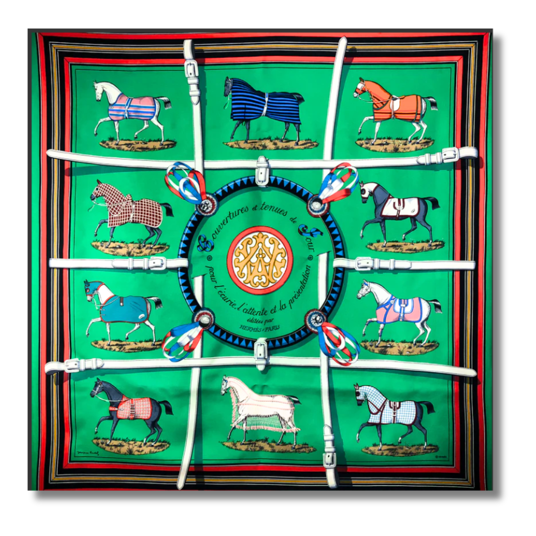 Couvertures et Tenues du Jour Green Vintage Silk Scarf All-Around Bag