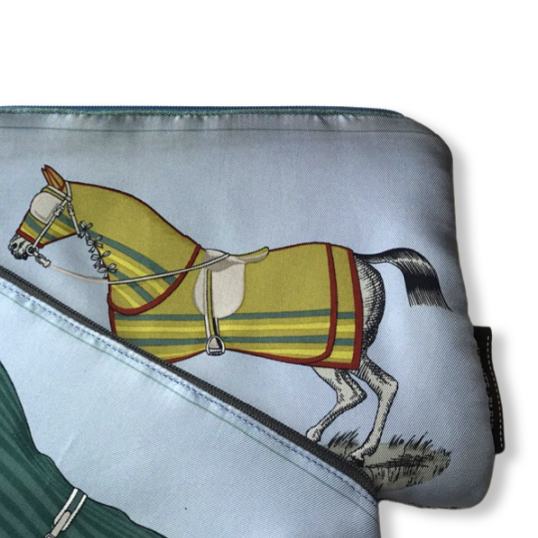 Couvertures et Tenues du Jour Light Blue Vintage Silk Scarf Wristlet Grand Bag