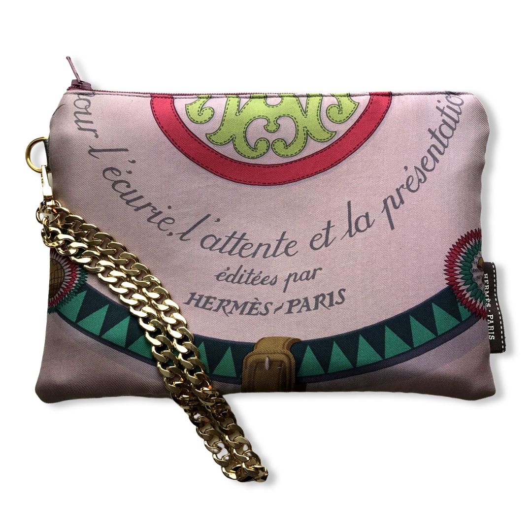Couvertures et Tenues du Jour Pink Vintage Silk Scarf Wristlet Bags