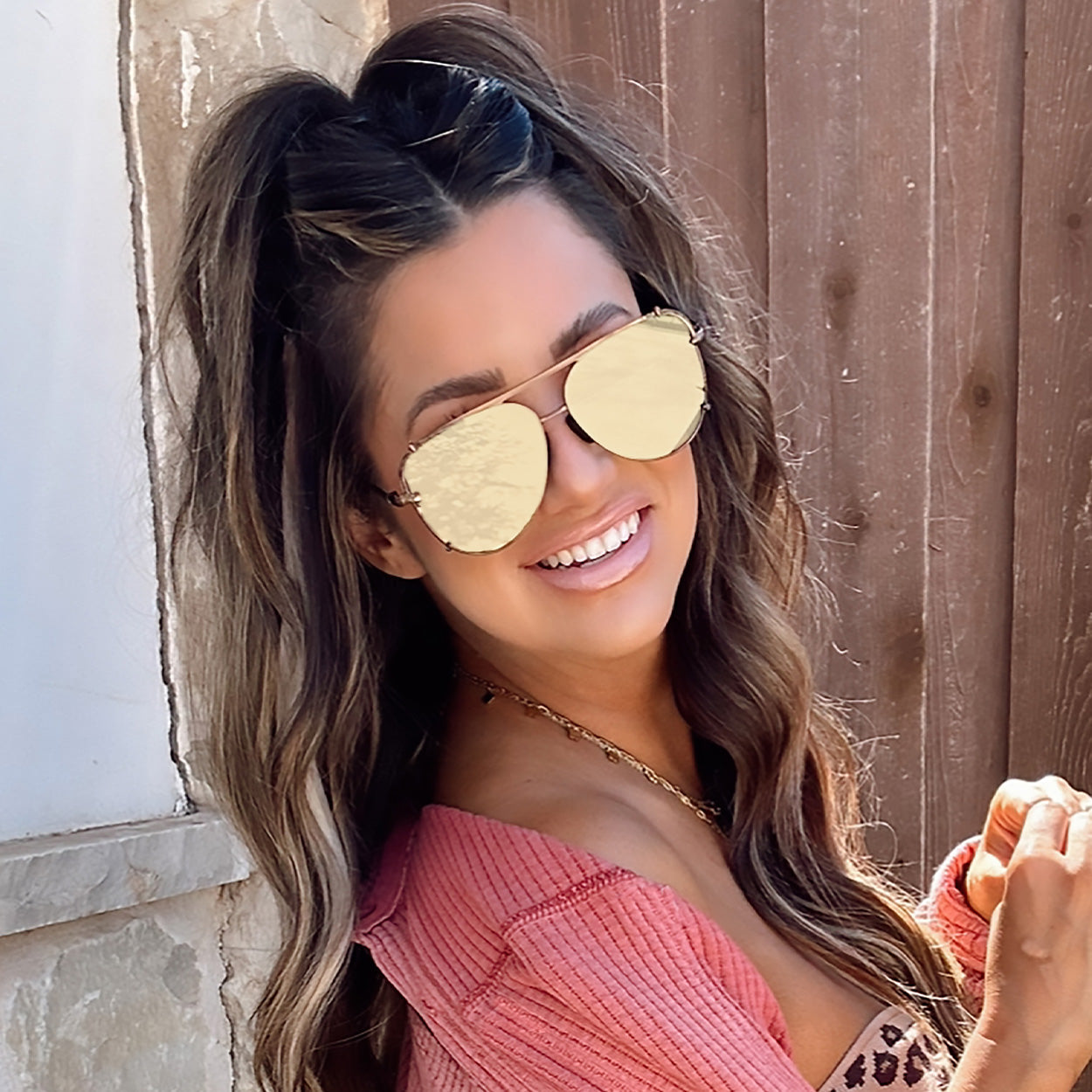 Cristina - Tangle Free - Mirrored Brown Aviator Sunglasses - Concordia Style Boutique